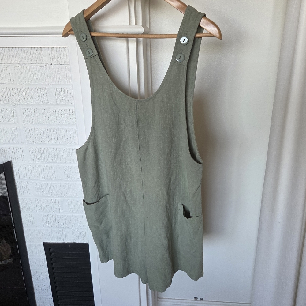 Kori Sage Green Short Overall Romper With Button Detail And Pockets Womens Med